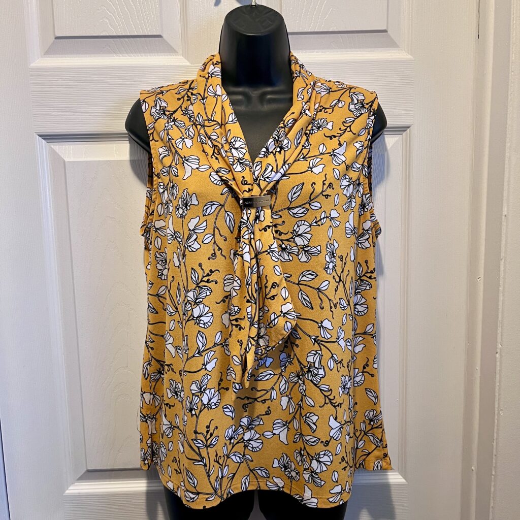 Featured image for Adrienne Vittadini top cami tank yellow floral Women Large tie front sleeveless