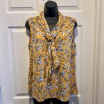 Featured thumbnail for Adrienne Vittadini top cami tank yellow floral Women Large tie front sleeveless