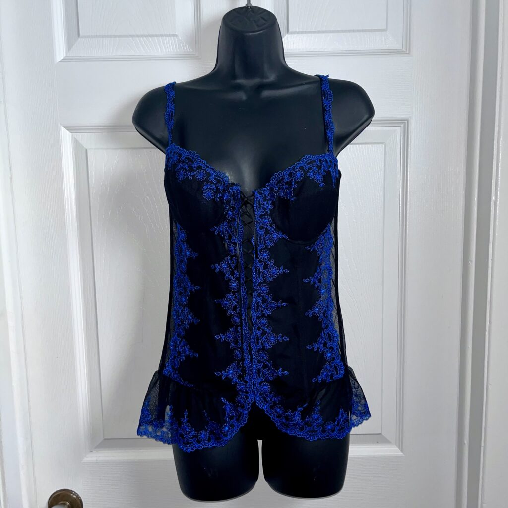 Featured image for NWOT Y2K La Vie En Rose Lingerie Corset Bustier 34D Women blue black lace mesh