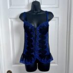 Featured thumbnail for NWOT Y2K La Vie En Rose Lingerie Corset Bustier 34D Women blue black lace mesh