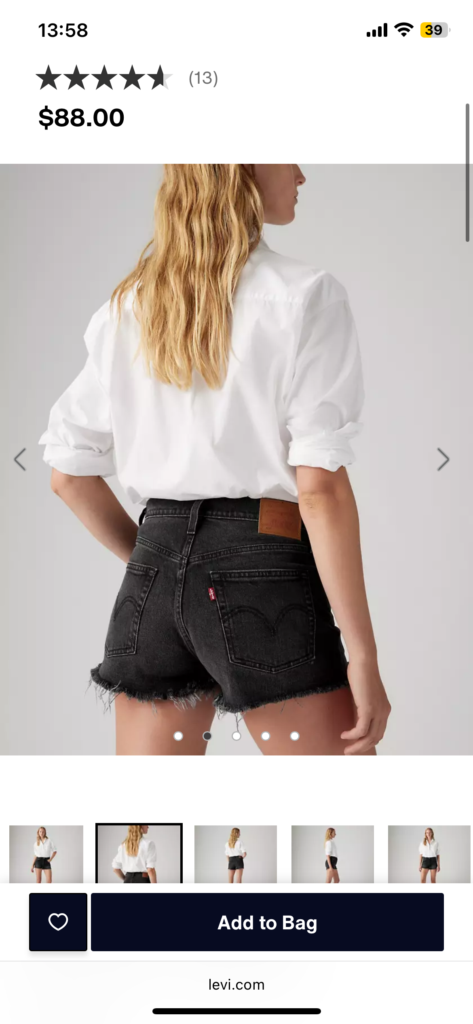 Image for Black Levis ribcage shorts