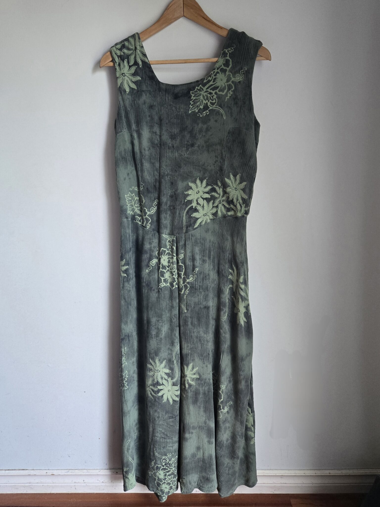 Featured image for Tie-dye style long rayon dress with floral motifs