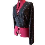 Featured thumbnail for ICONE - Large black short blouse short with lace plunging v-neck small flowers