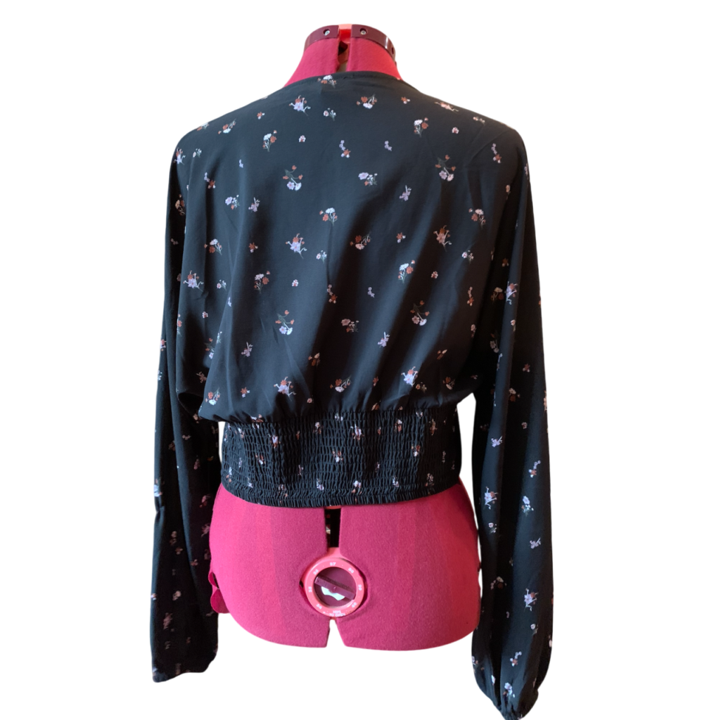 Image for ICONE - Large black short blouse short with lace plunging v-neck small flowers