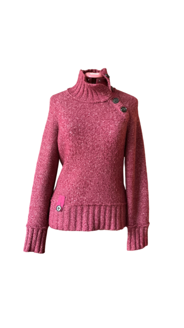 Featured image for LOLE – Pull en laine tricoté magenta avec col boutonné – Taille Medium