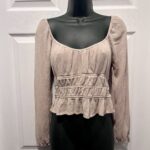 Featured thumbnail for Ambiance Crop Top boho Beige long sleeve Women Medium festival summer shirt