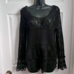 Featured thumbnail for Mesh Top Crochet boho Black embroidery Women Medium long sleeve summer lace
