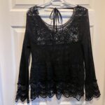 Thumbnail for Mesh Top Crochet boho Black embroidery Women Medium long sleeve summer lace