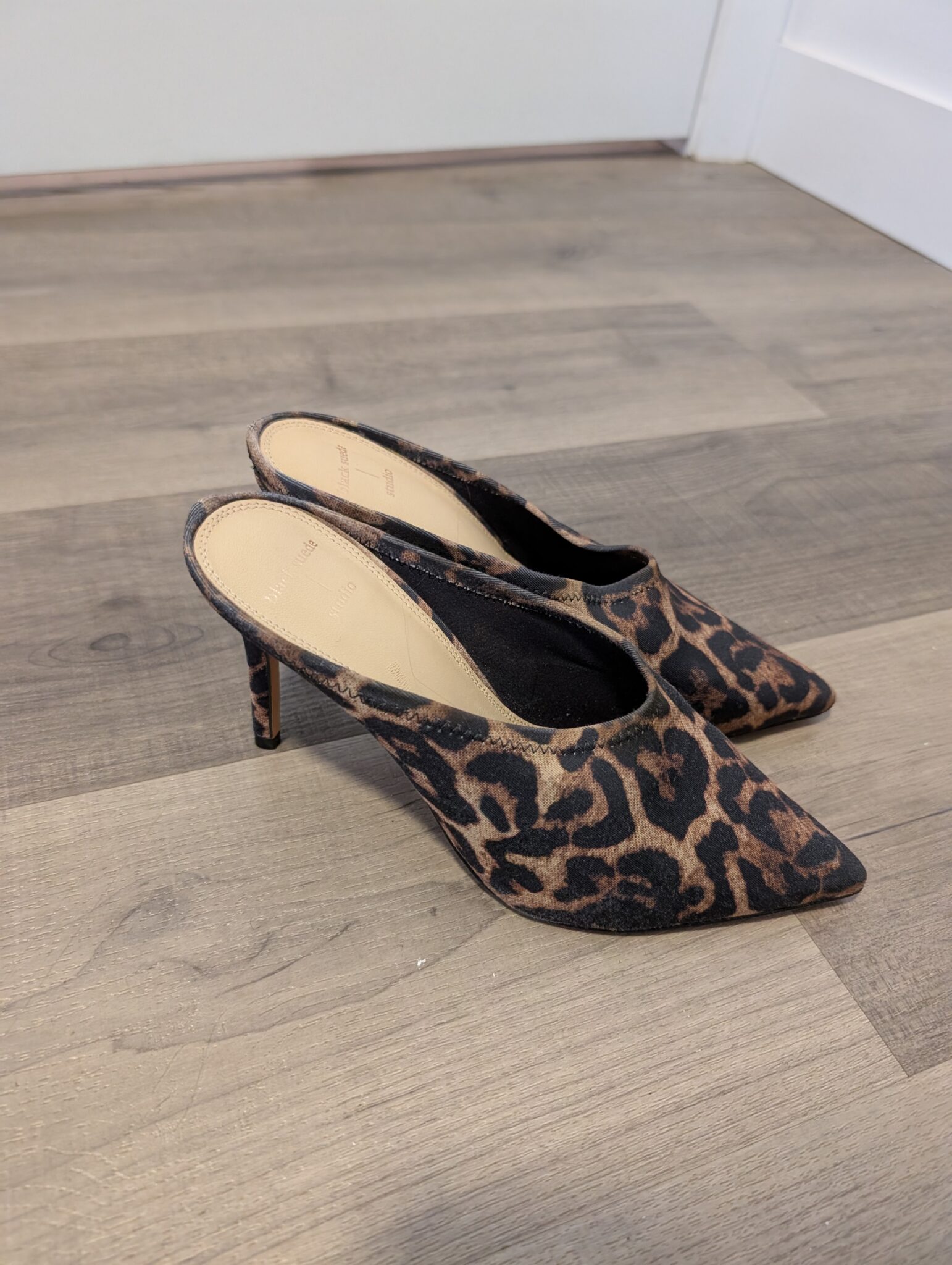 Featured image for Black Suede Studio/Iona Leopard Mules Sz 8.5