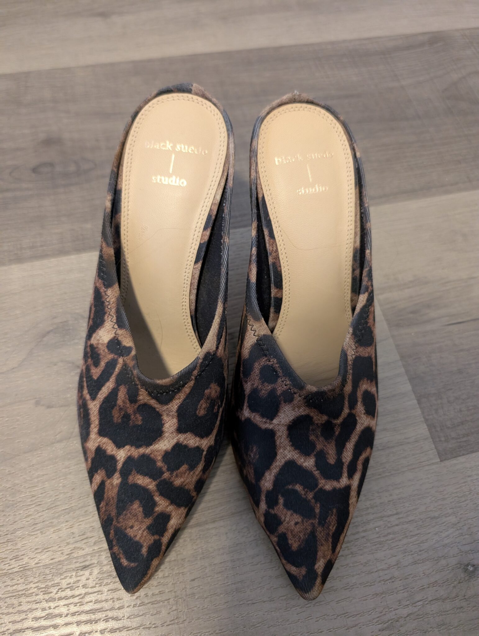 Image for Black Suede Studio/Iona Leopard Mules Sz 8.5