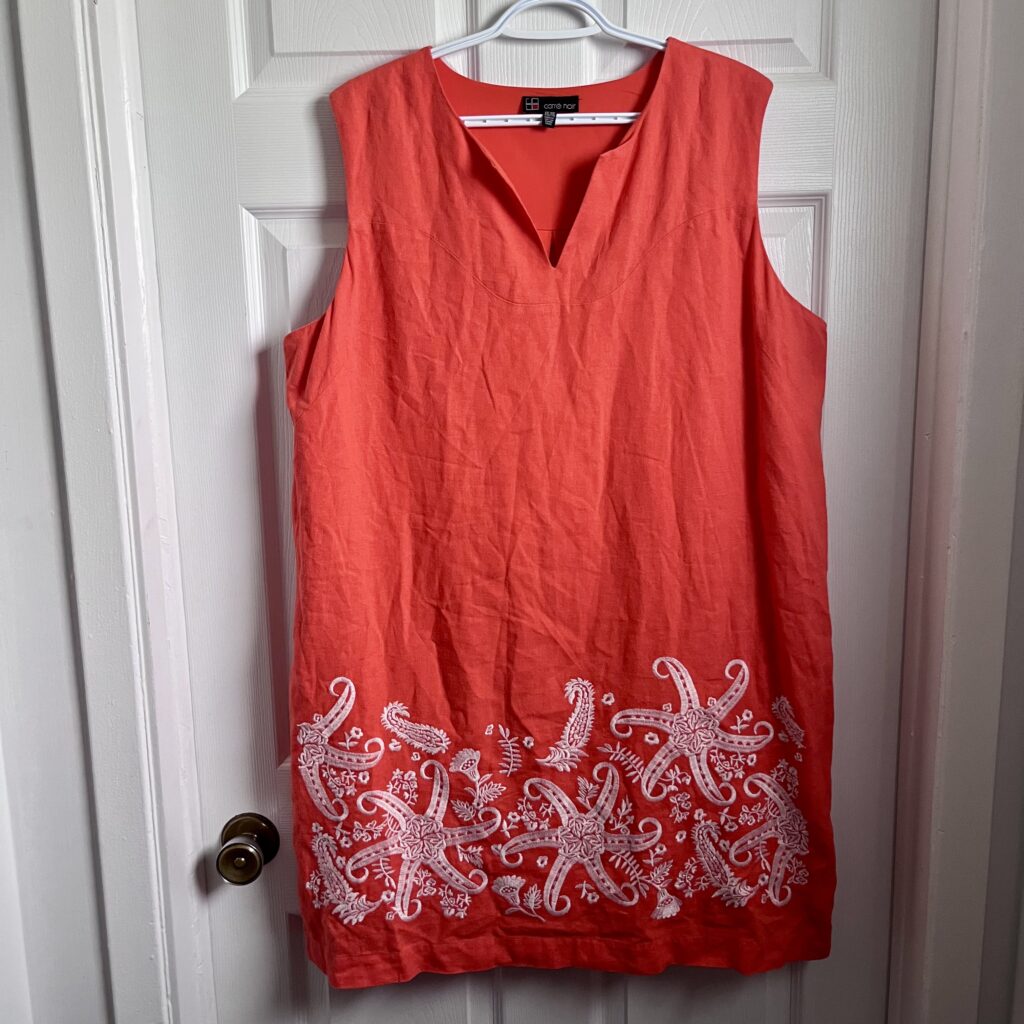 Featured image for Carre Noir Dress Linen Blend Orange Foral XXL Women v neck Sleeveless midi