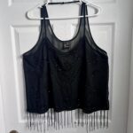 Featured thumbnail for Rock & Shine Top Cami Tank Beads Fringe black Sheer XL Women gatsby sparkly