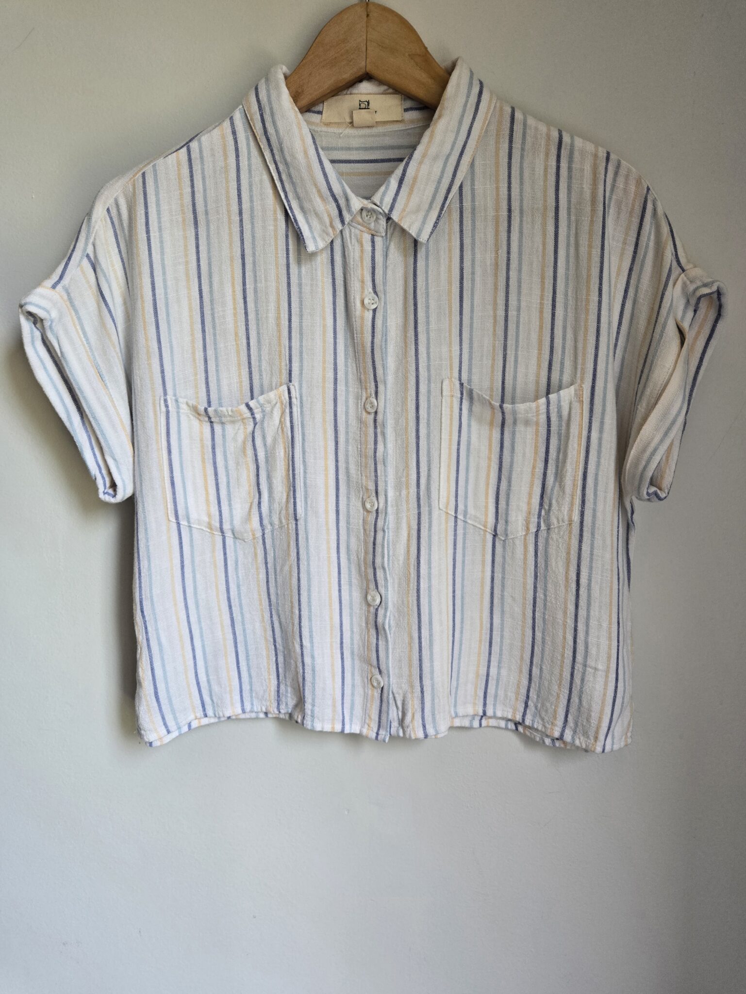 Featured image for Thread + Supply viscose and linen blend striped short shirt
