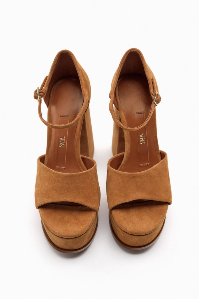 Featured image for Sandales compensées en daim brun Zara 36 neuf avec étiquette