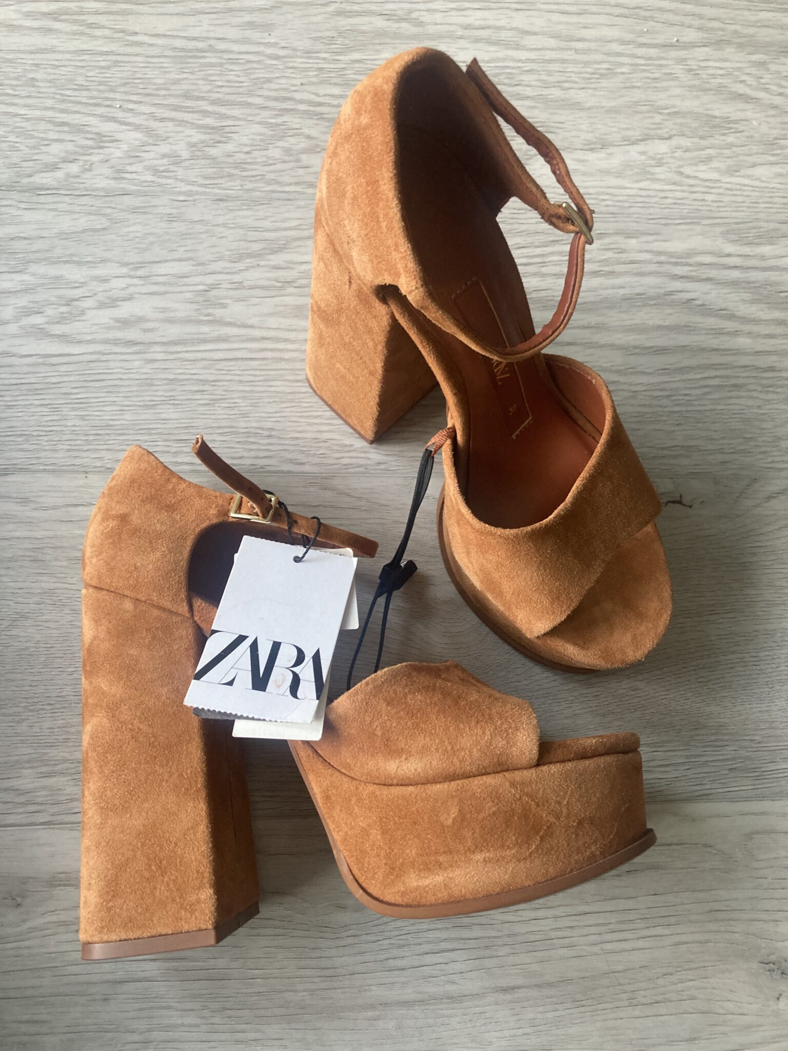 Image for Sandales compensées en daim brun Zara 36 neuf avec étiquette