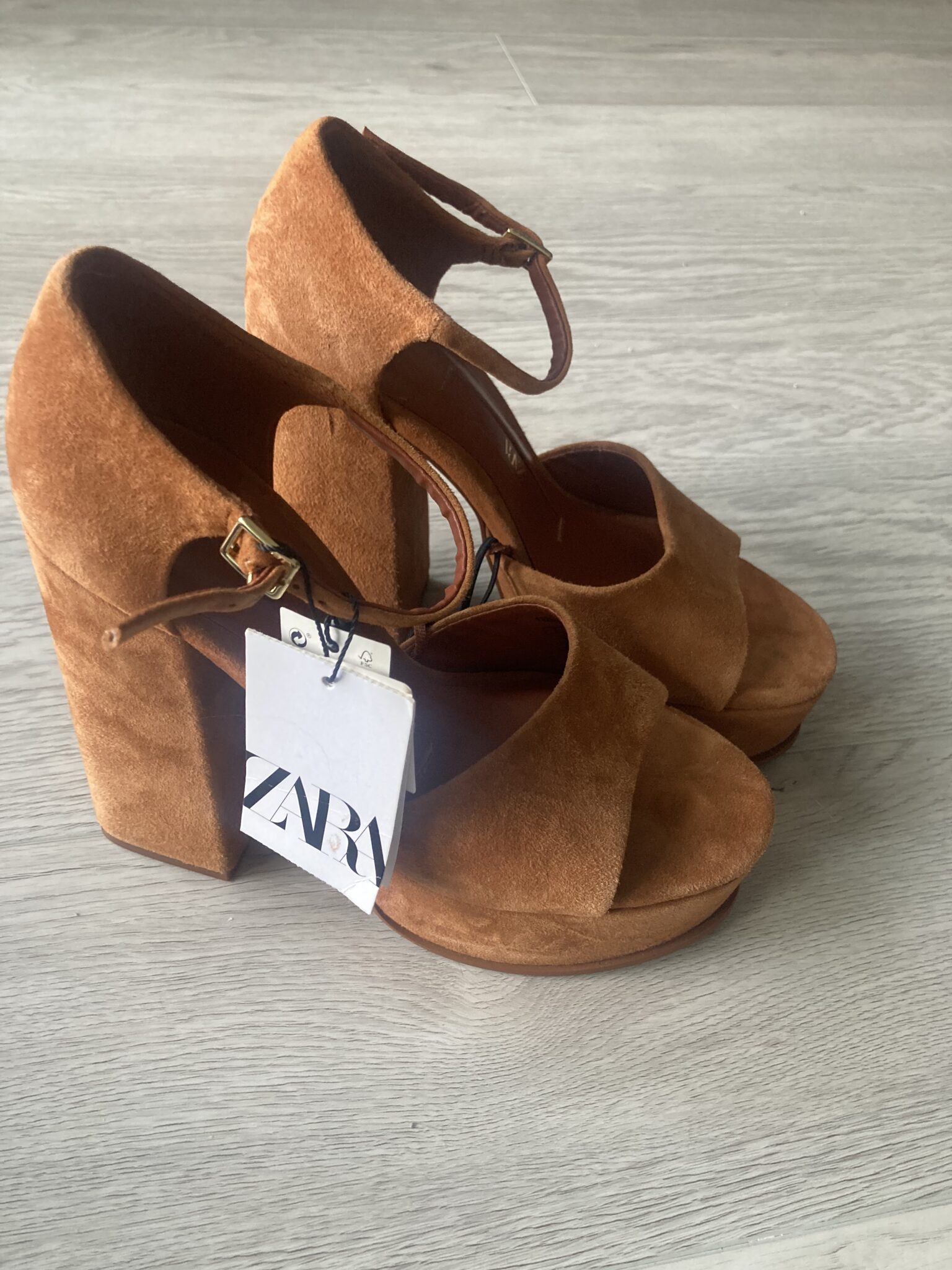 Image for Sandales compensées en daim brun Zara 36 neuf avec étiquette
