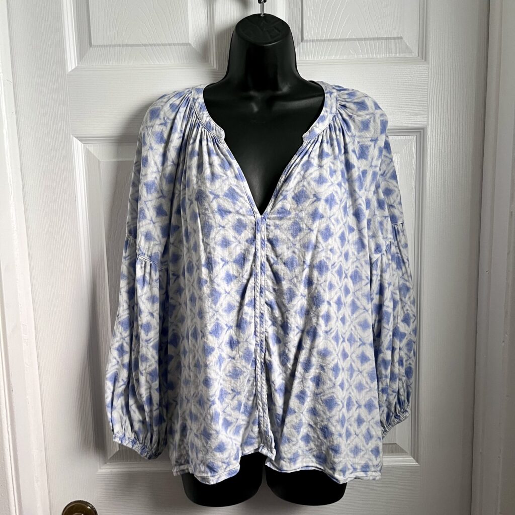 Featured image for GAP Blouse Top Large Women Split Neck 3/4 Sleeve Blue Boho Peasant Summer