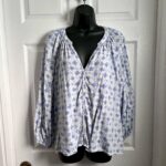Featured thumbnail for GAP Blouse Top Large Women Split Neck 3/4 Sleeve Blue Boho Peasant Summer