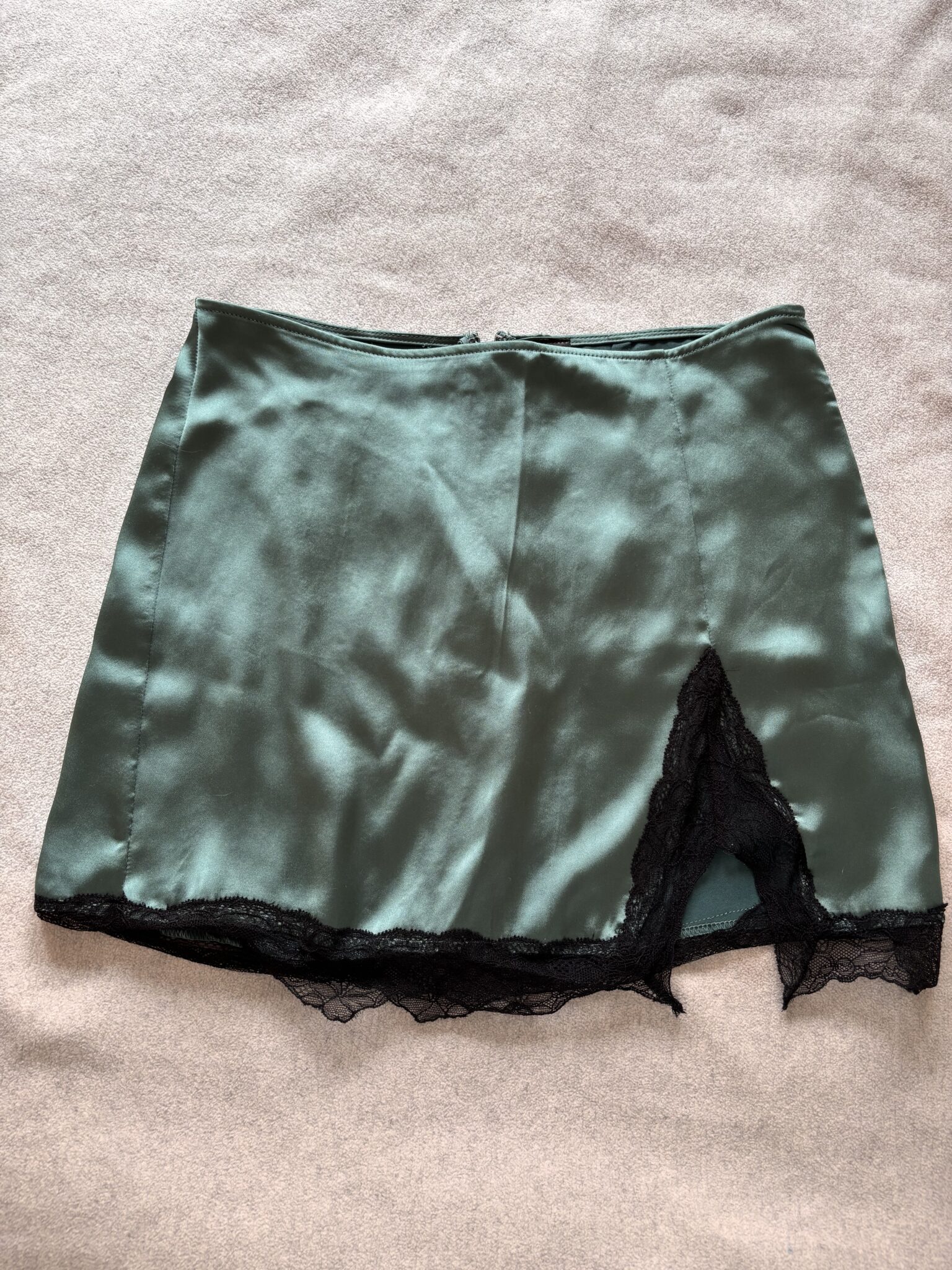 Featured image for Emerald green satin skirt