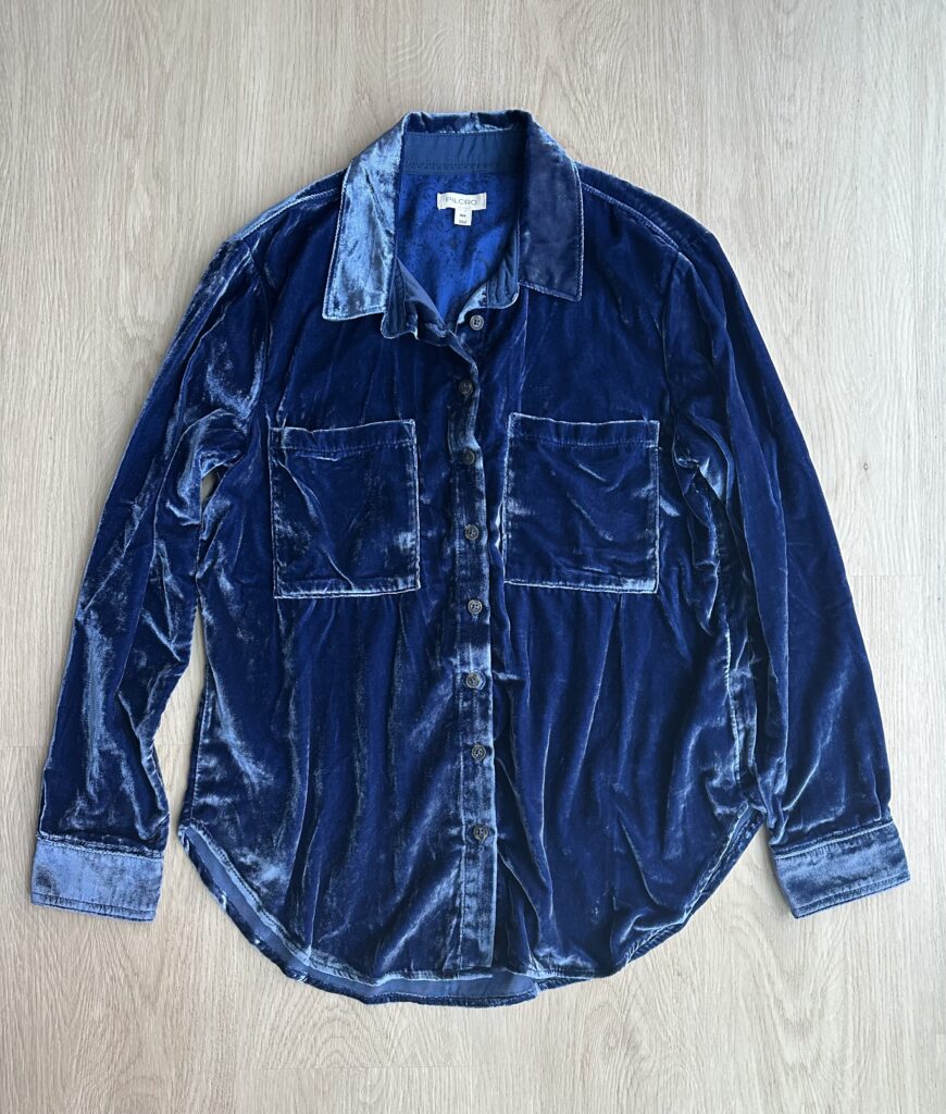 Featured image for Anthropologie Pilcro Velvet Shirt Blue XS Petite