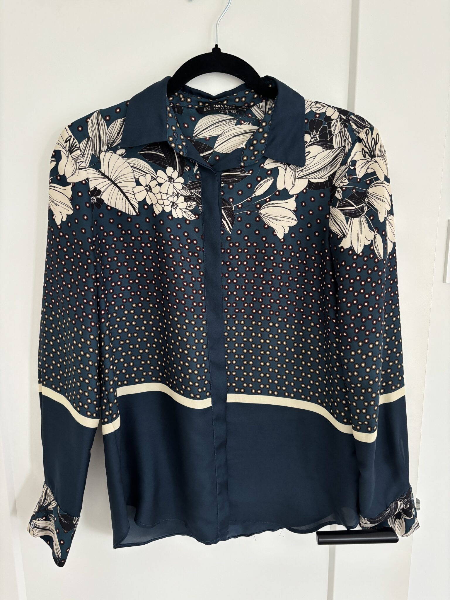Image for ZARA satin shirt with floral/pink motifs (S)