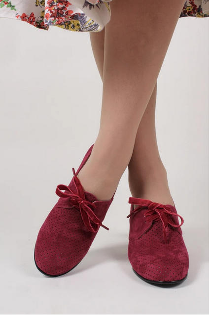Image for Souliers année 1940 en suède et lacets en velours - Rouge bordeaux