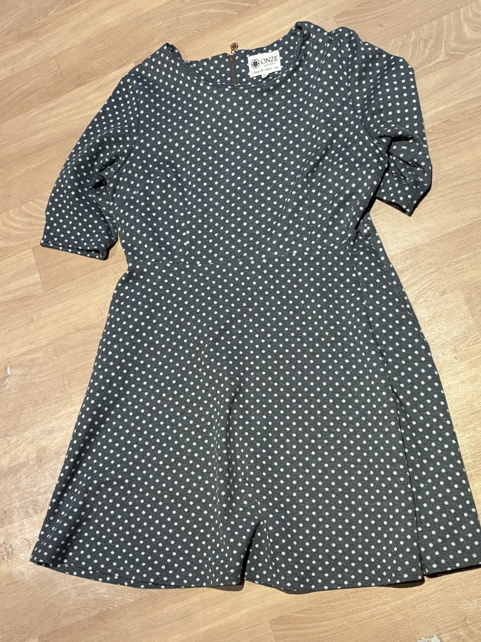 Featured image for Grey and white polka dot dress