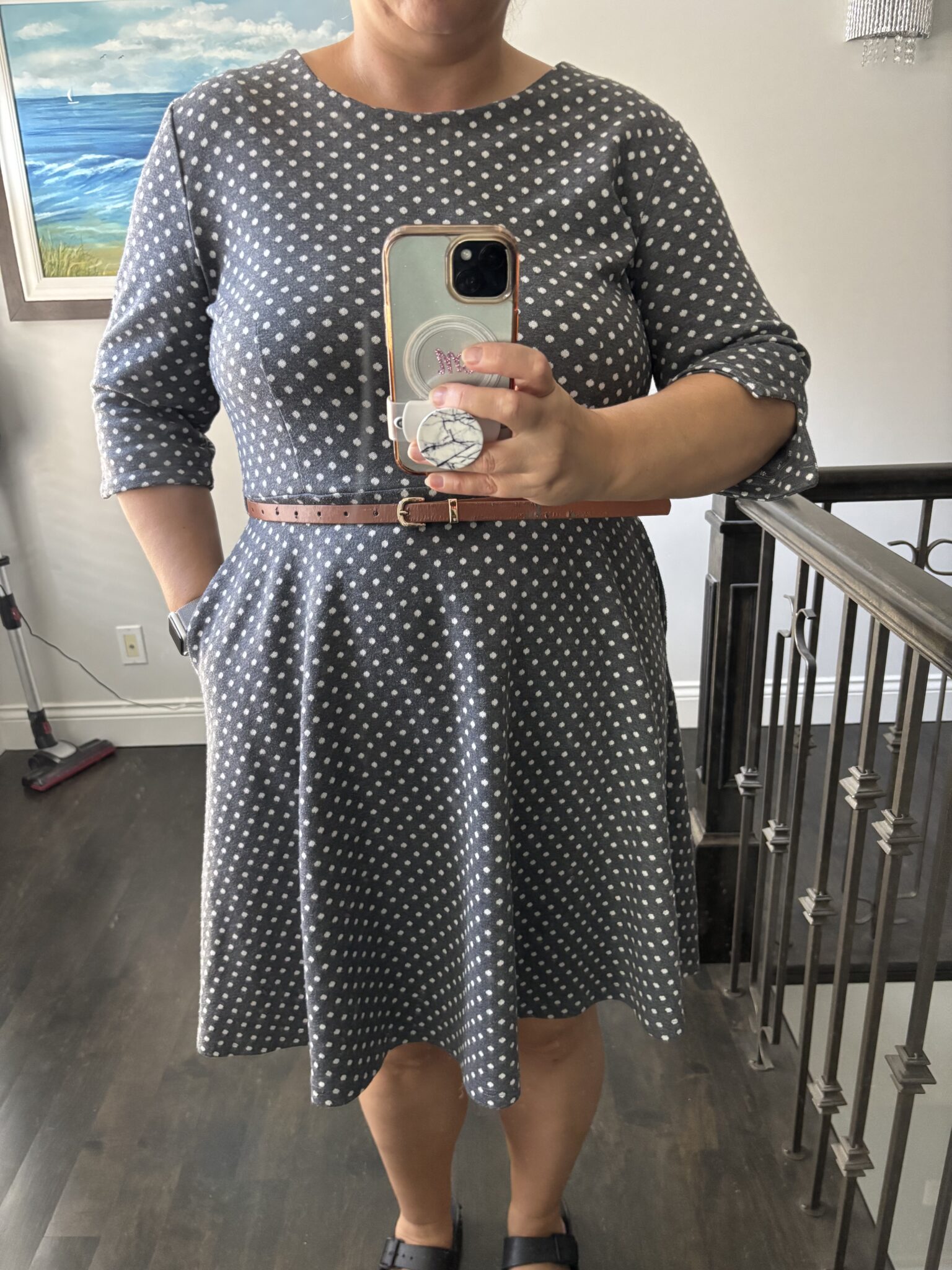 Image for Grey and white polka dot dress