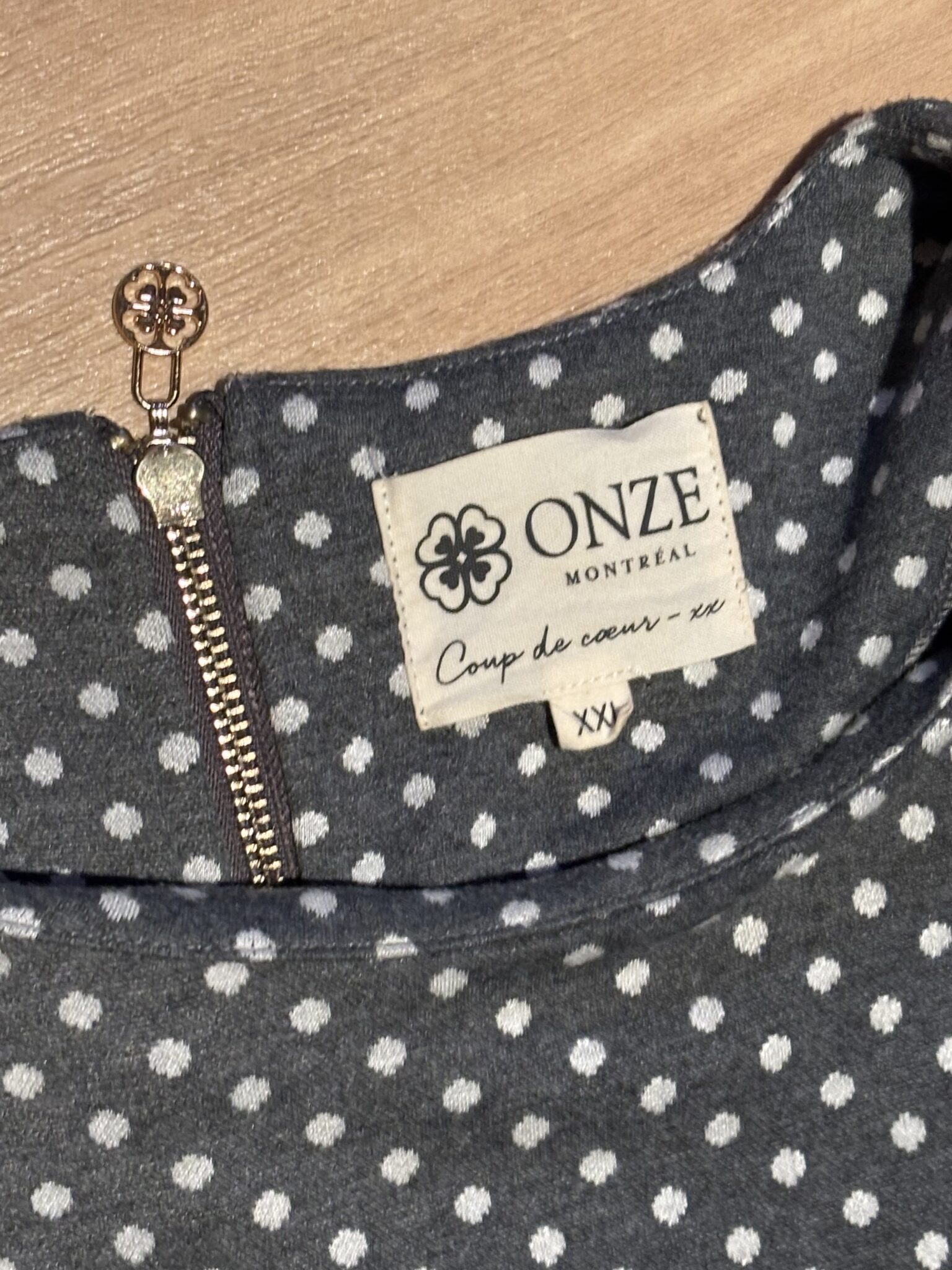 Image for Grey and white polka dot dress