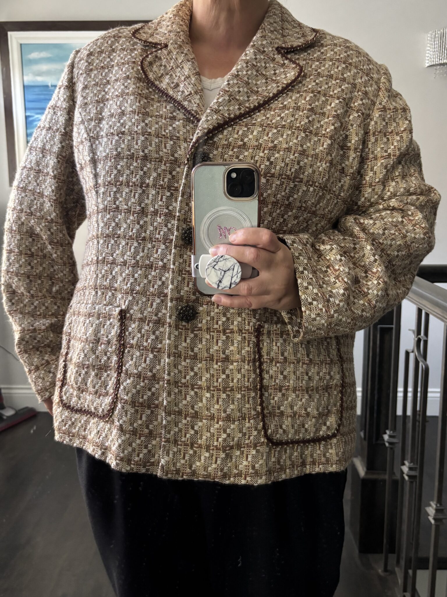 Featured image for Beige tweed-effect jacket.