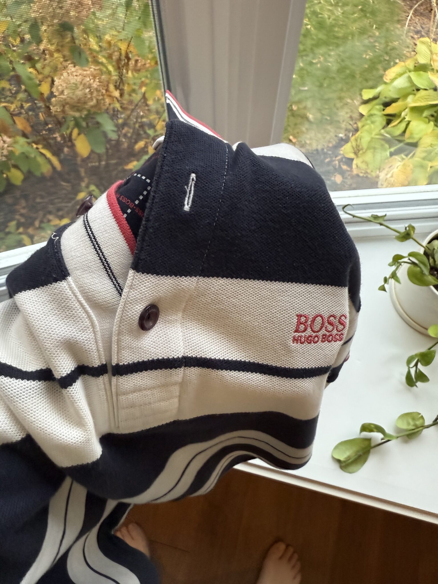 Image for Polo bleu marine, blanc et rose