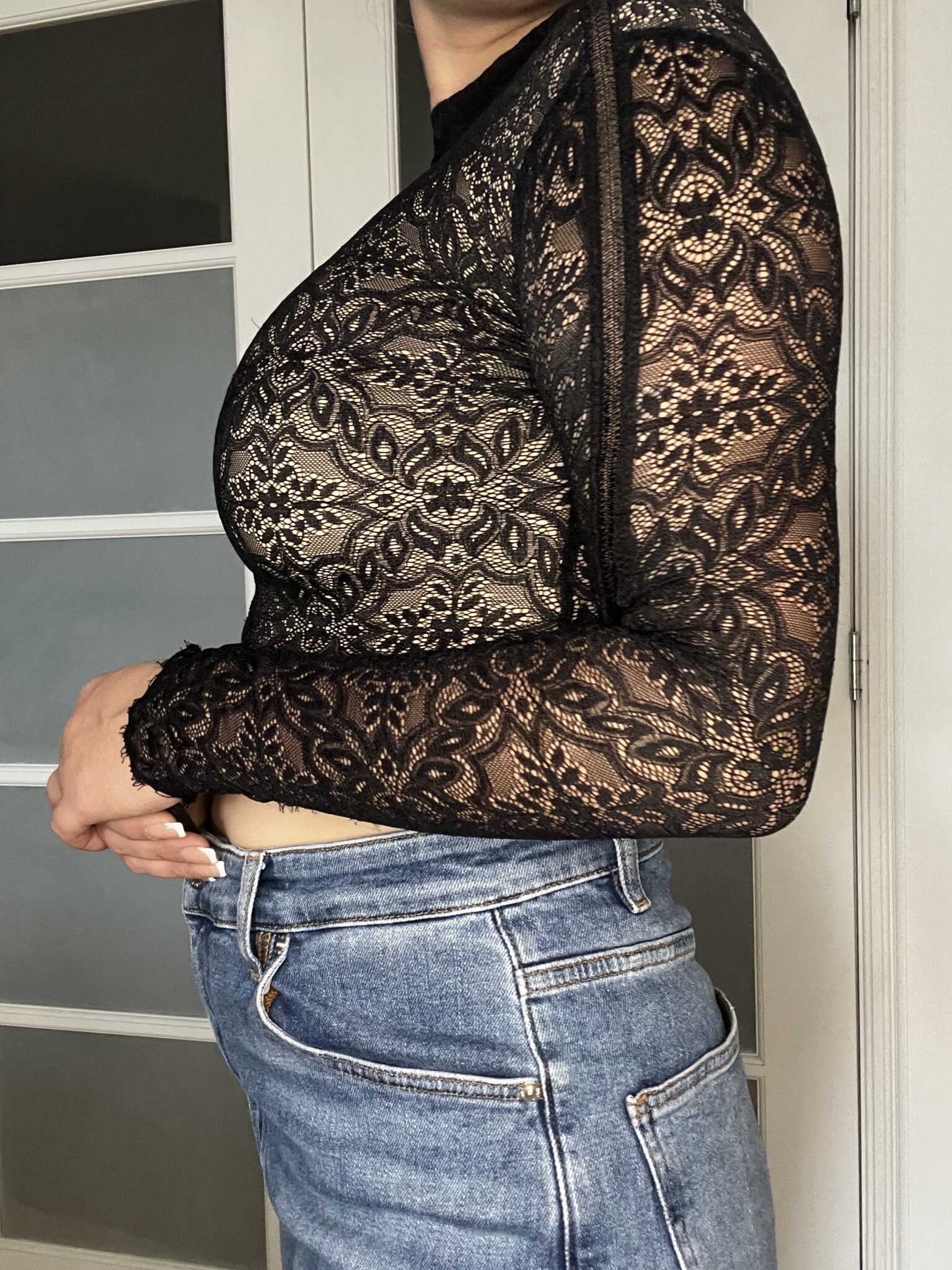 Image for Wilfred Aritzia black lace blouse