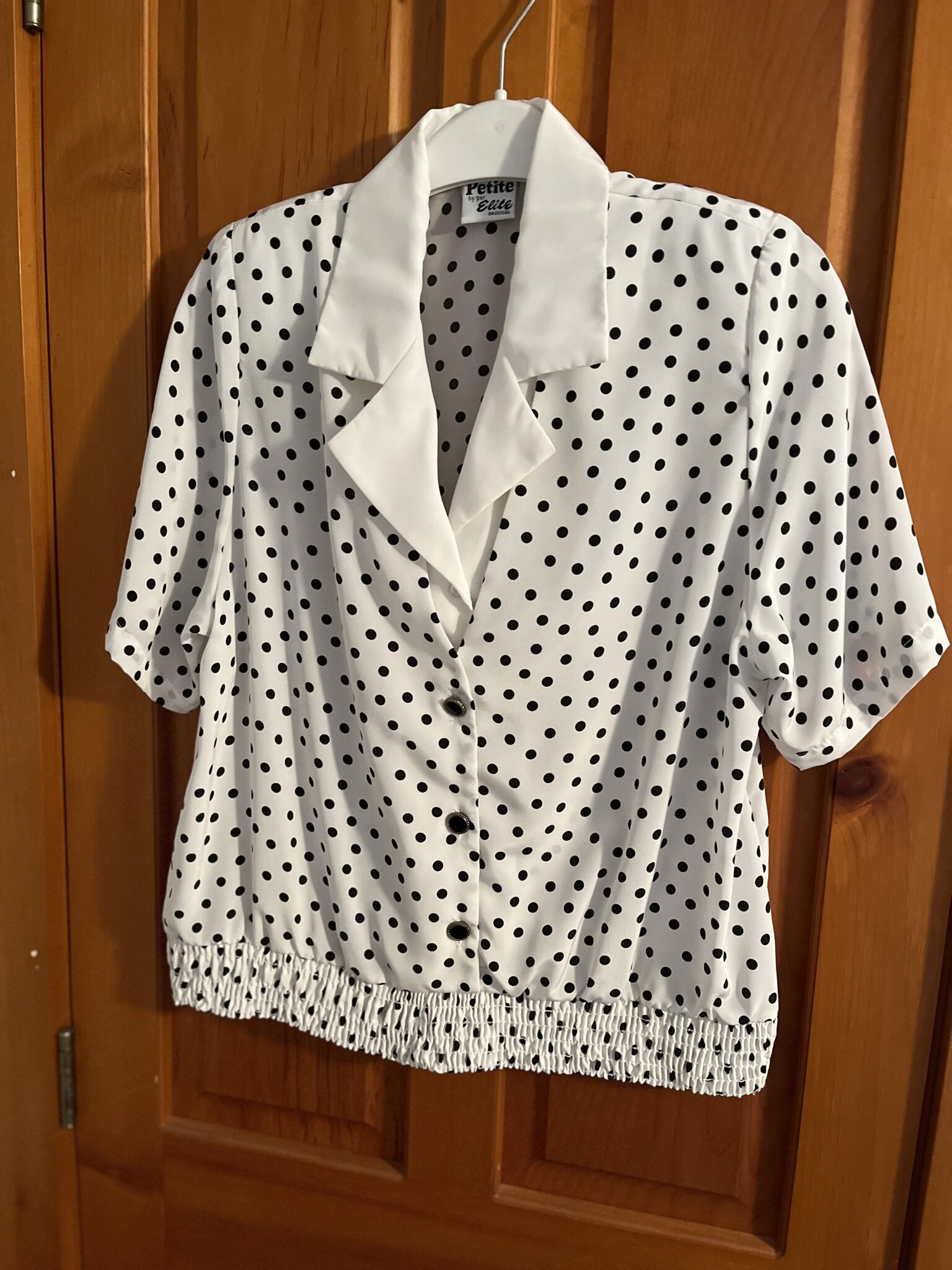 Image for White satin blouse with black polka dots -Petite Élite