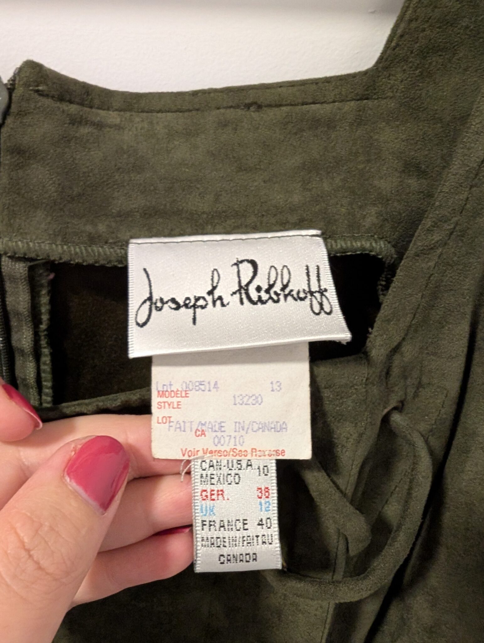 Image for Joseph Ribkoff/Robe Midi en suède kaki Sz 10