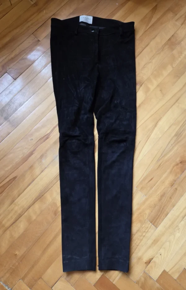 Image for SANDRO Pantalon noir 100 % cuir de chèvre velours