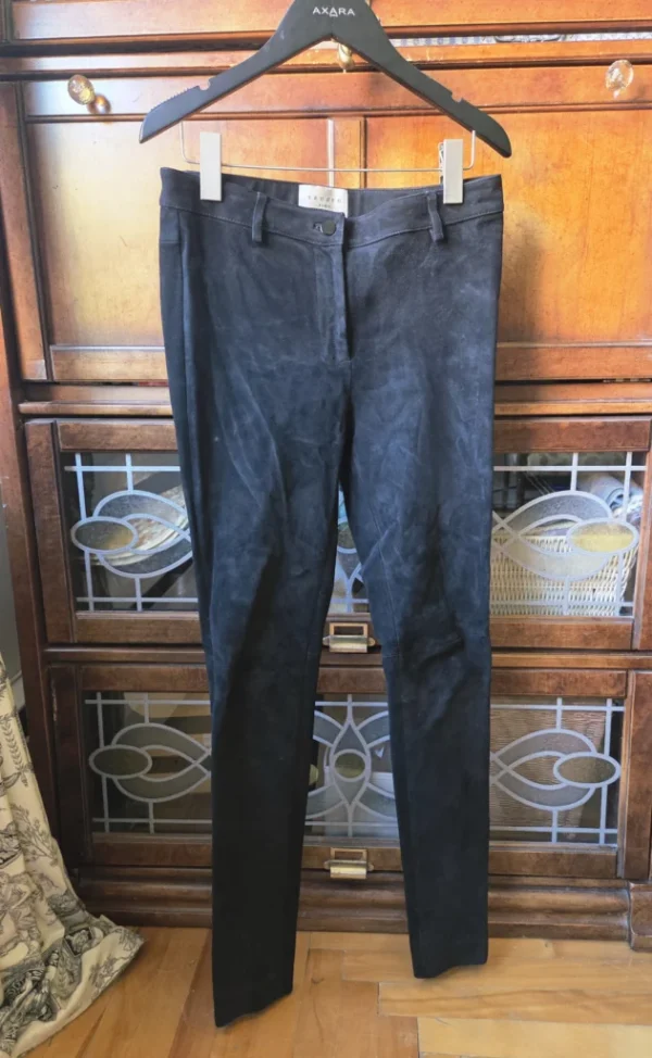 Image for SANDRO Pantalon noir 100 % cuir de chèvre velours