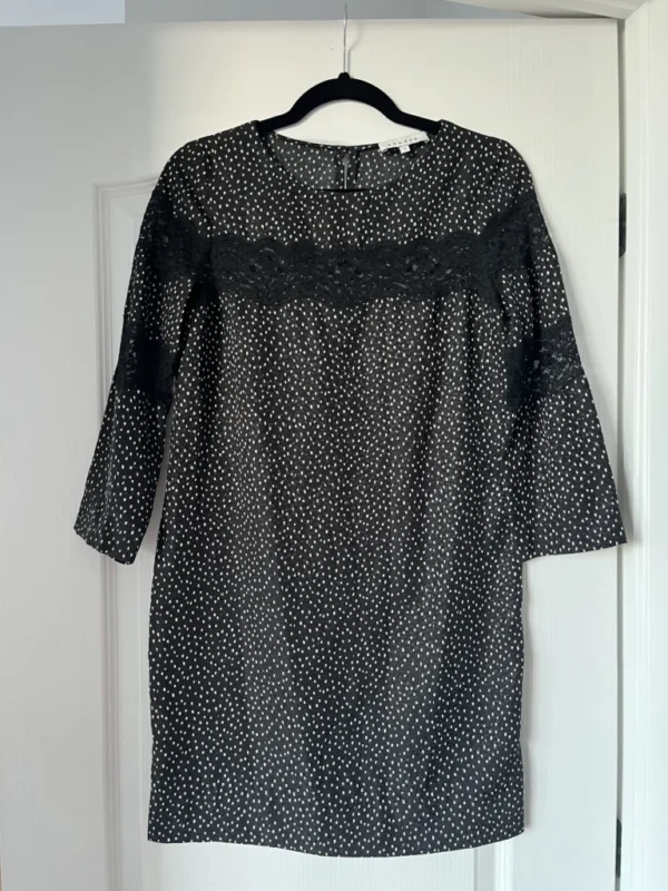 Image for Sandro black satin dress with polka dots