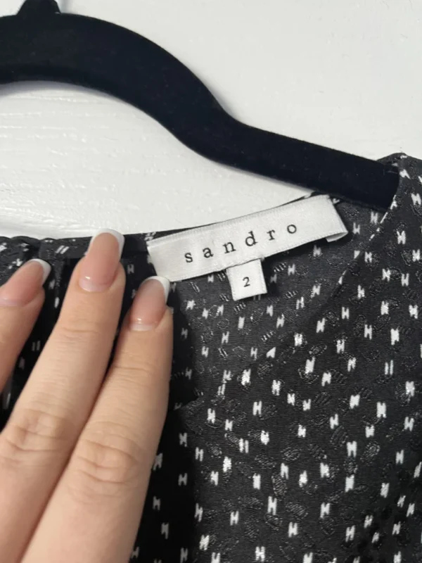 Image for Sandro black satin dress with polka dots