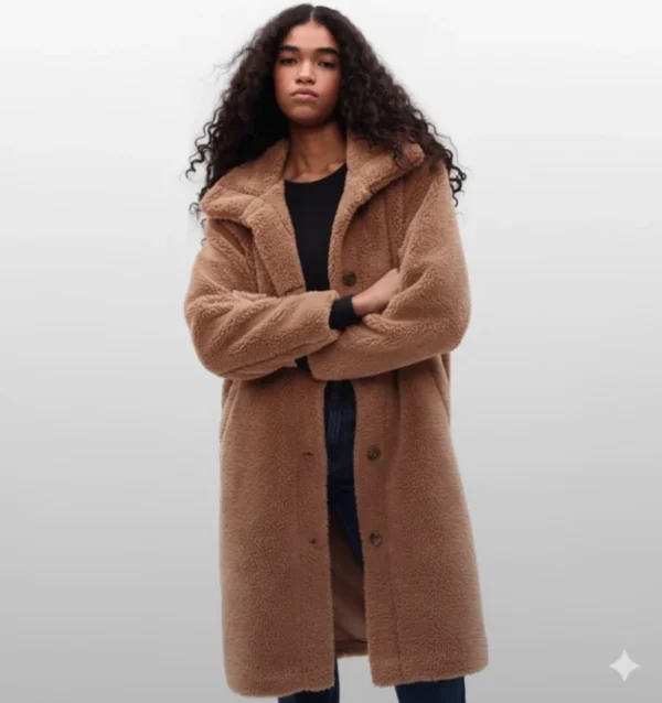 Image for Manteau Sherpa mi-long Gap, couleur caramel.