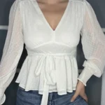 Thumbnail for Amisu white plumetis blouse size L