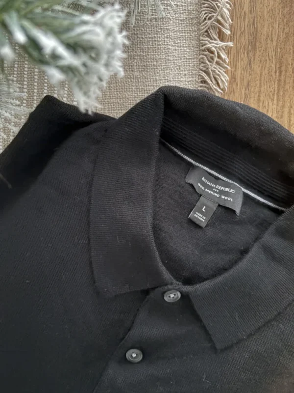 Image for NEW - Black merino wool polo shirt