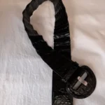 Thumbnail for Black elastic belt, faux patent leather