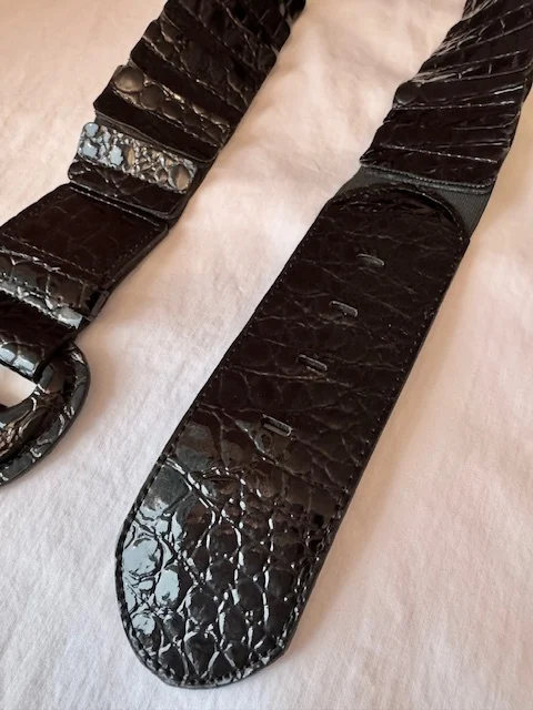 Image for Black elastic belt, faux patent leather