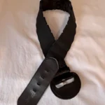 Thumbnail for Black elastic belt, faux patent leather