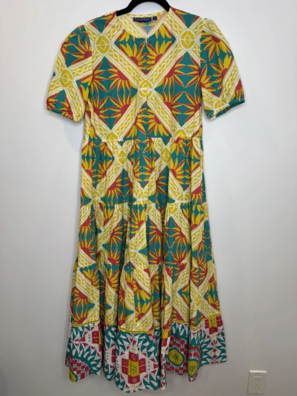 Featured image for RO'S GARDEN Daphne Short-Sleeve Midi printed colourful tiered Dress size small