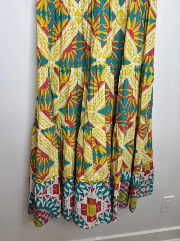 Image for RO'S GARDEN Daphne Short-Sleeve Midi printed colourful tiered Dress size small