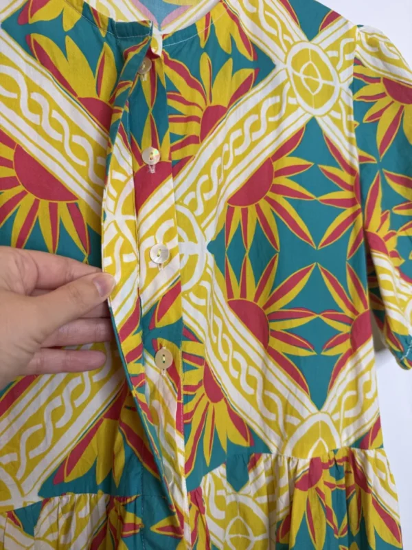Image for RO'S GARDEN Daphne Short-Sleeve Midi printed colourful tiered Dress size small