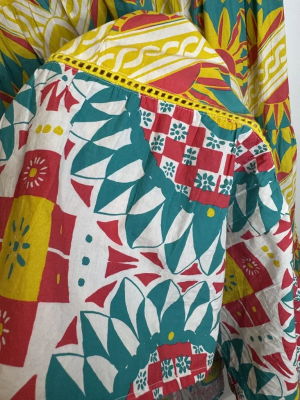 Image for RO'S GARDEN Daphne Short-Sleeve Midi printed colourful tiered Dress size small