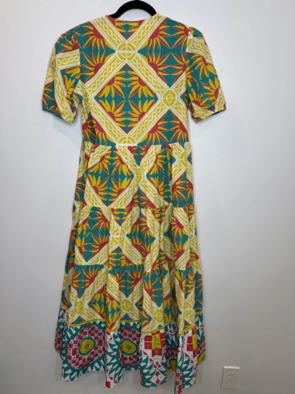 Image for RO'S GARDEN Daphne Short-Sleeve Midi printed colourful tiered Dress size small