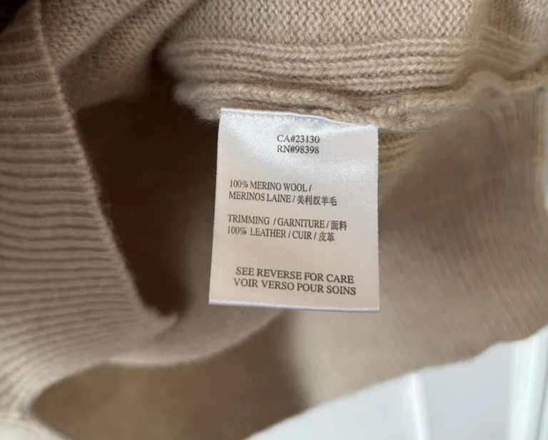 Image for 🎄🌟Cardigan beige 100% merino/leather dark brown